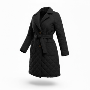 Płaszcz damski cienki pikowany z paskiem 