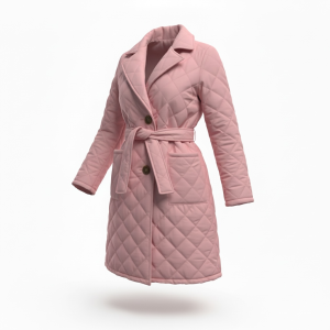 Płaszcz damski cienki pikowany z paskiem 