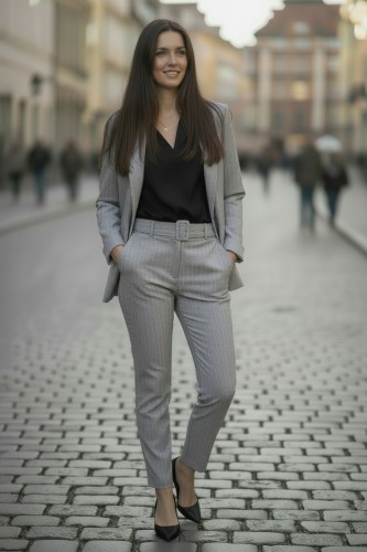 Garnitur damski marynarka plus spodnie w paski