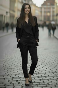 Garnitur damski marynarka plus spodnie w paski