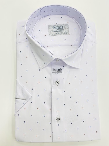 Koszula męska krótki rękaw w drobny wzorek SLIM FIT 