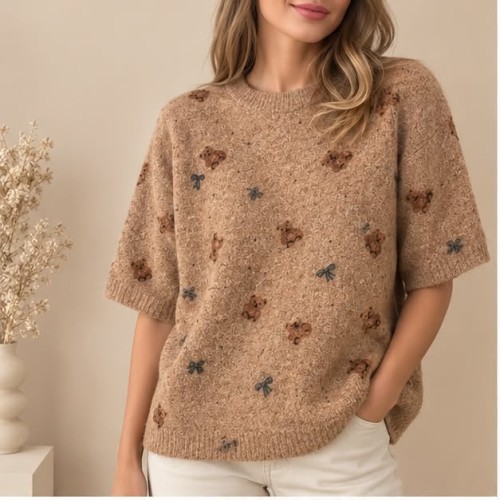 Sweter damski krótki rękaw w misie