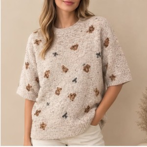 Sweter damski krótki rękaw w misie