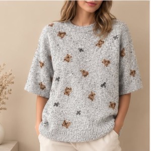 Sweter damski krótki rękaw w misie