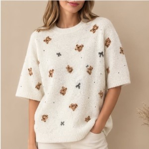 Sweter damski krótki rękaw w misie