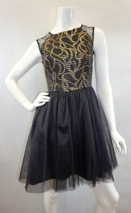 Sukienka mini czarna złoty wzór tiul
