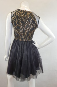 Sukienka mini czarna złoty wzór tiul