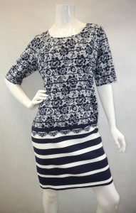 Sukienka mini granatowa biały wzór