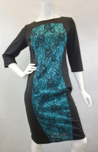 Sukienka mini czarna turkusowy koronkowy wzór