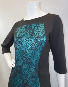 Sukienka mini czarna turkusowy koronkowy wzór