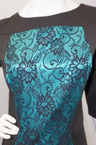 Sukienka mini czarna turkusowy koronkowy wzór