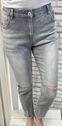 Spodnie damskie jeans jasny szary z przetarciami