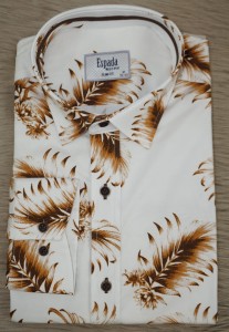 Męska koszula długi rękaw SLIM FIT brązowe liście palmy