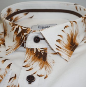 Męska koszula długi rękaw SLIM FIT brązowe liście palmy