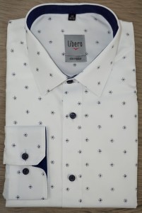 Koszula męska długi rękaw SLIM REGULAR granatowy drobny wzór