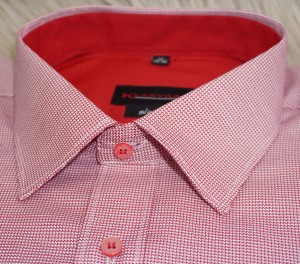 Koszula męska długi rękaw SLIM czerwona wzór pepitka