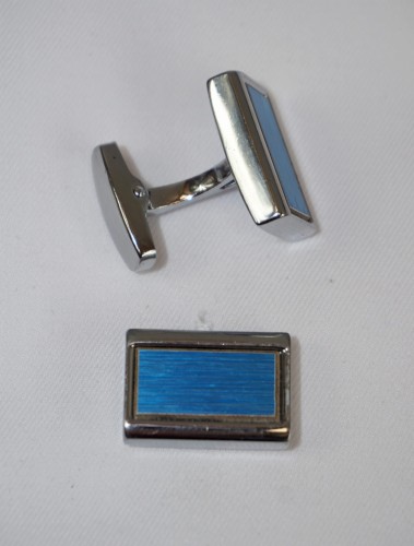 Spinki do mankietów z niebieskim wypełnieniem prostokąty