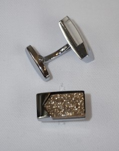 Spinki do mankietów złoty brokat wypełnienie prostokąty