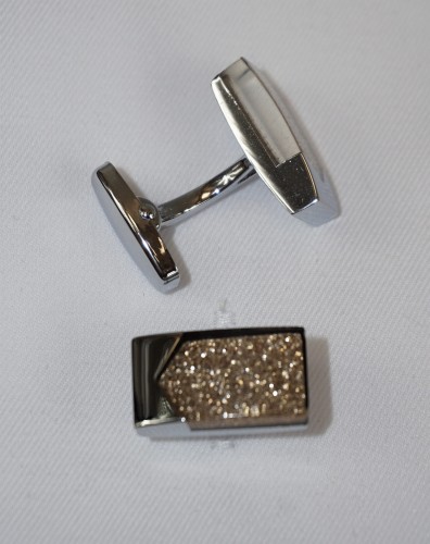 Spinki do mankietów złoty brokat wypełnienie prostokąty